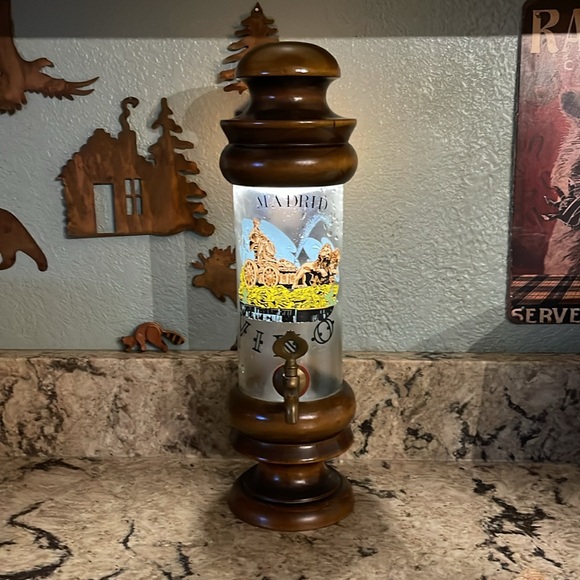 Vintage Bar Bottle Dispenser Wine Liquor VINO Decanter Glass Wood Spigot WORKS - Picture 11 of 16